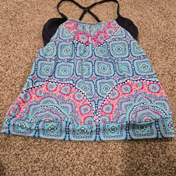 Women's Athleta Blue Paisley Tankini Swim Top | Size 34 D/DD - Picture 3 of 11
